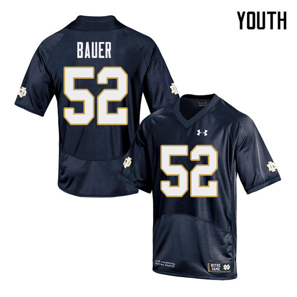 Youth #52 Bo Bauer Notre Dame Fighting Irish College Football Jerseys Sale-Navy - Click Image to Close